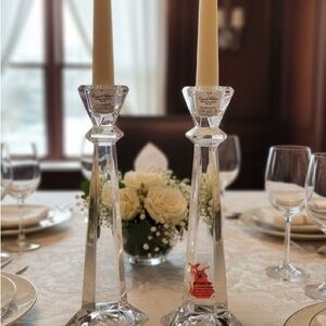 Elegant Vintage 24% Lead Crystal Candle Holders 2 Made in Slovakia 24.5 cm